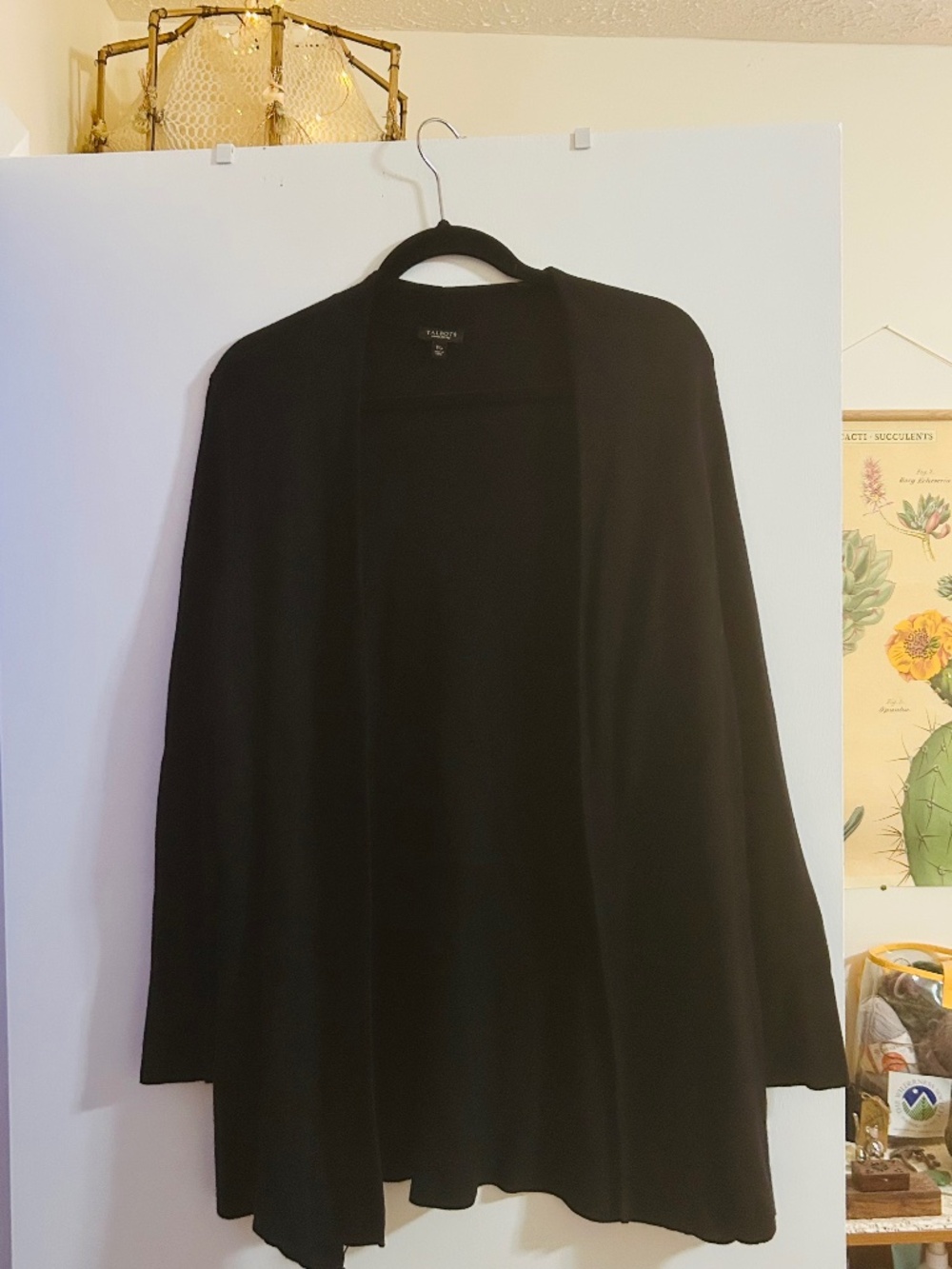 Talbots 1X Petite Black Fine Knit Flyaway Cardigan Cotton Rayon Blend